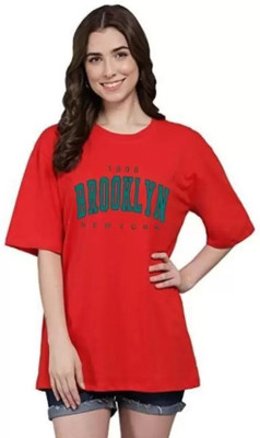 eco runner Typography Women Round Neck Red T-Shirt