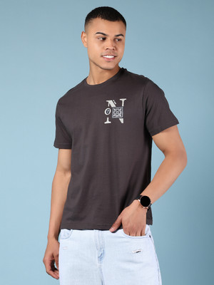 V-MART Printed Men Round Neck Grey T-Shirt