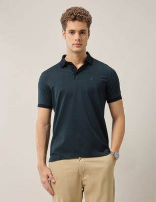 ARROW Floral Print Men Polo Neck Green T-Shirt