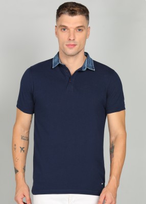 METRONAUT Solid Men Polo Neck Dark Blue T-Shirt