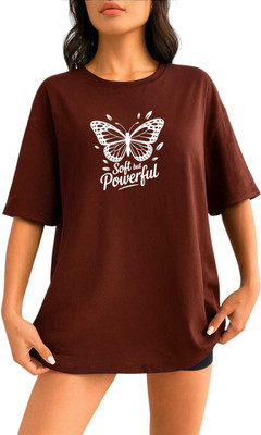 Stylicity Printed Women Round Neck Brown T-Shirt