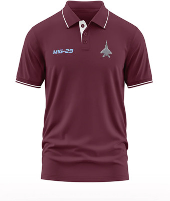 Warriorworld Printed Men Polo Neck Maroon T-Shirt
