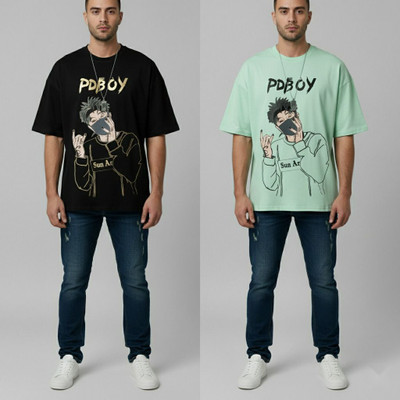 Gulika Tribal Print Men Round Neck Light Green, Black T-Shirt