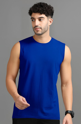 Jangoboy Solid Men Round Neck Dark Blue T-Shirt