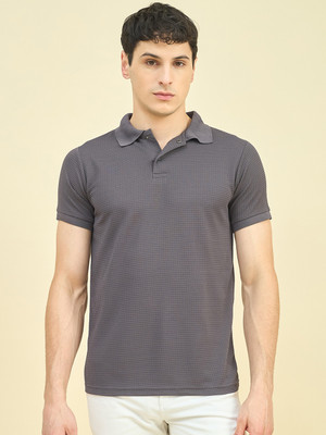 CLAPTON Self Design Men Polo Neck Grey T-Shirt