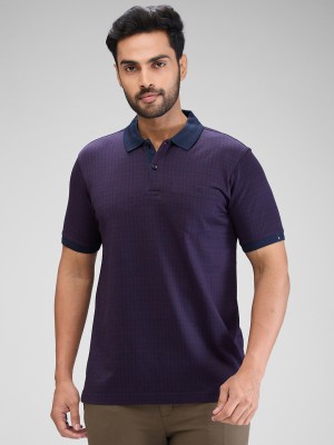 Raymond Printed Men Polo Neck Dark Blue T-Shirt