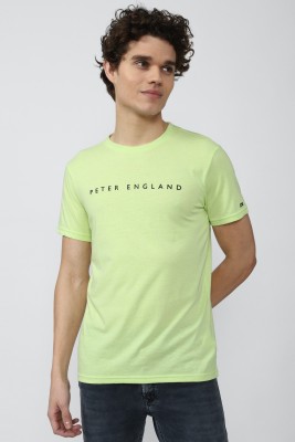 PETER ENGLAND Solid Men Round Neck Green T-Shirt