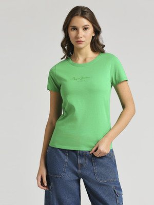 Pepe Jeans Solid Women Round Neck Green T-Shirt