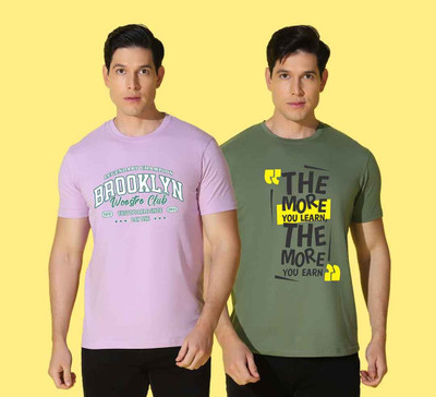 WOOSTRO Printed Men Round Neck Green, Purple T-Shirt