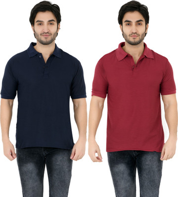 KEOTI Solid Men Polo Neck Maroon T-Shirt