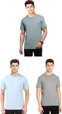 JOCKEY Solid Men Round Neck Green, Light Blue, Grey T-Shirt