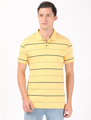 JOCKEY Striped Men Polo Neck Yellow T-Shirt