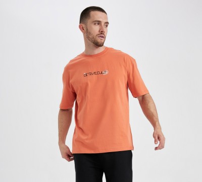 defacto Solid Men Round Neck Orange T-Shirt