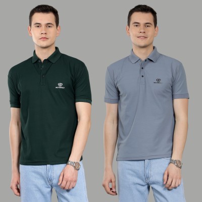 We Perfect Solid Men Polo Neck Green, Grey T-Shirt