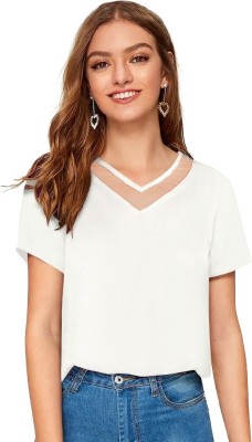 Ann Springs Solid Women V Neck Multicolor T-Shirt