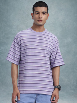 Roadster Striped Men Round Neck Purple T-Shirt