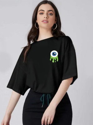MX Graphic Print Women Round Neck Black T-Shirt