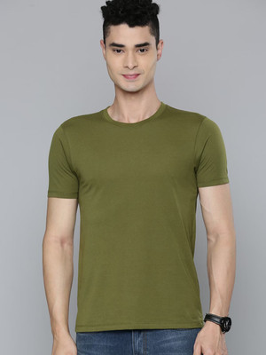 OrrganicChics Solid Men Round Neck Green T-Shirt