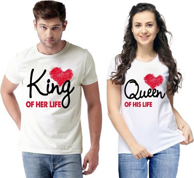 Tween Trends Printed Couple Round Neck White T-Shirt