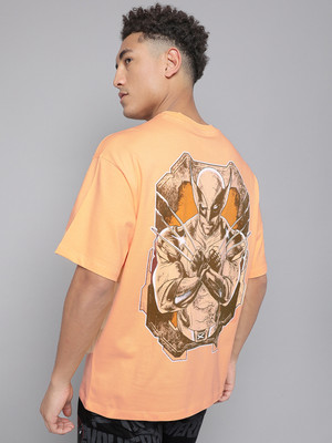 Free Authority Printed Men Round Neck Orange T-Shirt