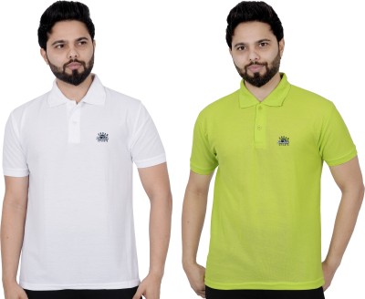 La Milano Solid Men Polo Neck Light Green, White T-Shirt