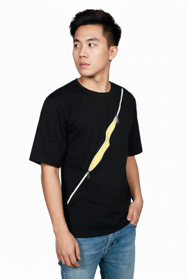 R World Solid Men Round Neck Black T-Shirt
