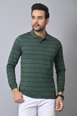 Arbour Striped Men Polo Neck Green T-Shirt