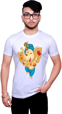 KRYONIX Printed Men Round Neck White T-Shirt