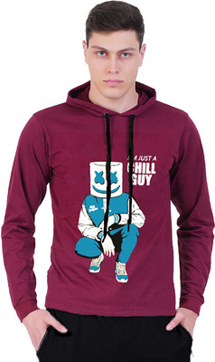 GOKUL FASHION Graphic Print Men Hooded Neck Maroon T-Shirt