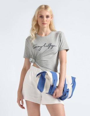 TOMMY HILFIGER Solid Women Crew Neck Grey T-Shirt