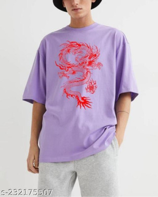 Sahuone Graphic Print Men Round Neck Purple T-Shirt