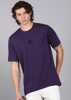 ADIDAS Solid Men Round Neck Purple T-Shirt