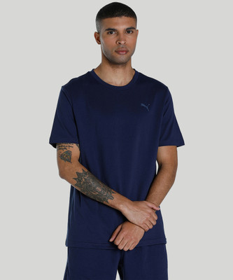 PUMA Solid Men V Neck Blue T-Shirt
