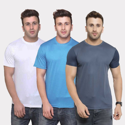 TQH Solid Men Round Neck Light Blue, White, Grey T-Shirt
