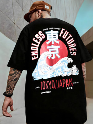 LEWEL Graphic Print Men Round Neck Black T-Shirt