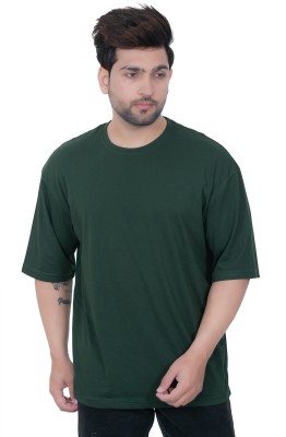 E-MAX Solid Men Round Neck Dark Green T-Shirt