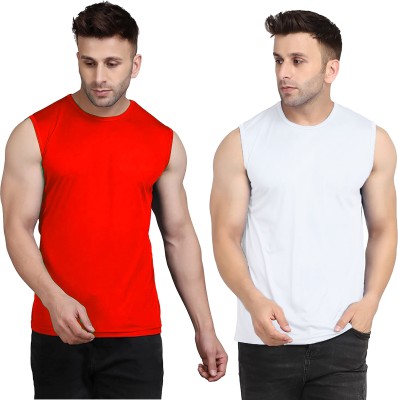 UDI n ADI Solid Men Round Neck Red, White T-Shirt