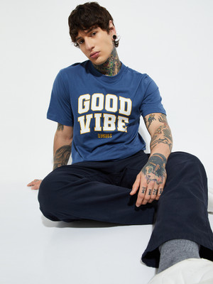 MAX Printed Men Round Neck Blue T-Shirt
