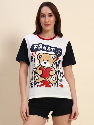 THE DRY STATE Printed Women Round Neck White, Navy Blue, Red T-Shirt