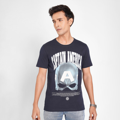 SF Jeans by Pantaloons Printed Men Round Neck Dark Blue, White T-Shirt
