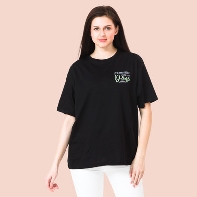 Lango Printed Women Round Neck Black T-Shirt