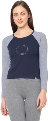 Laasa Sports Printed Women Round Neck Blue T-Shirt