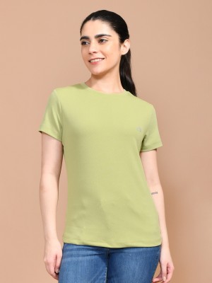 SKYKNIT Solid Women Round Neck Green T-Shirt