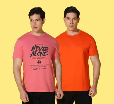 WOOSTRO Typography, Solid Men Round Neck Pink, Orange T-Shirt
