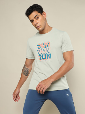 TECHNOSPORT Typography Men Round Neck Light Green T-Shirt