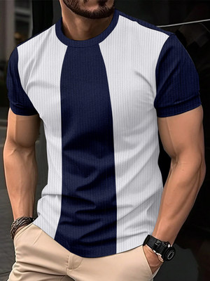 AKSHILU ENTERPRISE Self Design, Colorblock Men Round Neck Blue T-Shirt