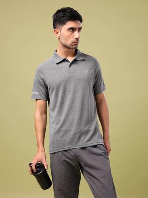 TECHNOSPORT Solid Men Polo Neck Grey T-Shirt