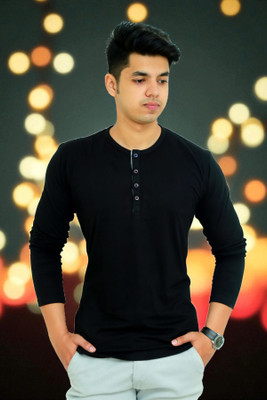 Faricon Trend Solid Men Round Neck Black T-Shirt