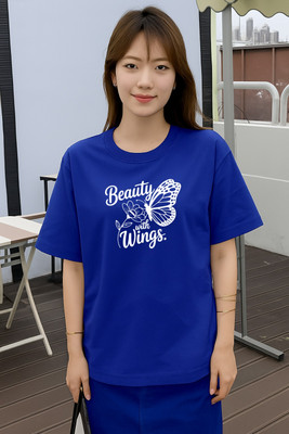 Stylicity Printed Women Round Neck Blue T-Shirt