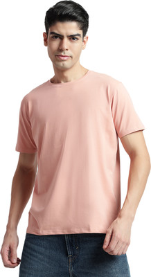 Rare Bond Studios Solid Men Round Neck Pink T-Shirt